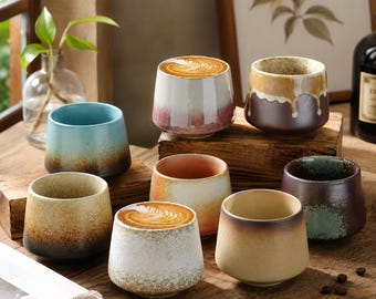 Vintage Keramik Kaffeetasse, Rustikale Keramik Becher, Wabi Sabi Teetasse, Steinzeug Espressotasse im japanischen Stil, Handwerker Trinkgefäß