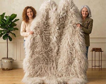 Luxurious Natural Mongolian Sheepskin Rug Oyster Real Mongolian Sheepskin Fur Throw Soft Fluffy Curly Wool Unique Gift For Luxury Home Decor