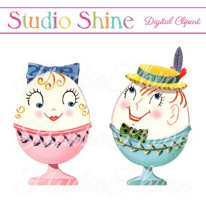 Vintage digitale Clipart - Dhr en mevrouw ei - afdrukbare afbeelding schattig Pasen Clip Art - Instant Download persoonlijk en commercieel gebruik