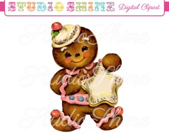Vintage Digital Clipart - Gingerbread Man - Cute Clip Art Instant Download Printable Image Personal and Commercial Use