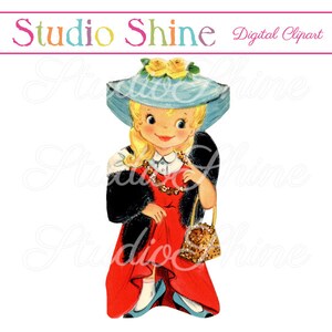 Vintage digitale Clipart - spelen jurk omhoog 04 - afdrukbare afbeelding schattige kleine meisje illustraties - Instant Download persoonlijk en commercieel gebruik