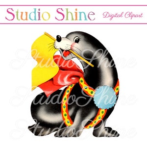 ヴィンテージデジタルクリップアート - アザラシ - かわいい動物のクリップアート 即時ダウンロード 印刷可能な画像 個人および商業利用