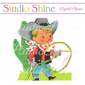 Vintage Digital Clipart - Cowboy - Printable Image Cute Cowboy Clip Art - Instant Download Personal and Commercial Use