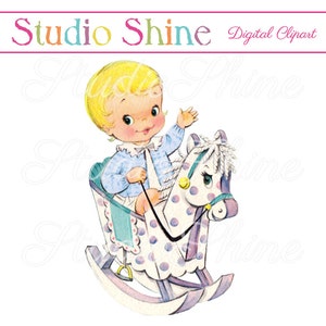 Vintage Digital Clipart - Rock-a-bye Baby - Blue Cute Baby Clip Art Instant Download Printable Image Personal and Commercial Use