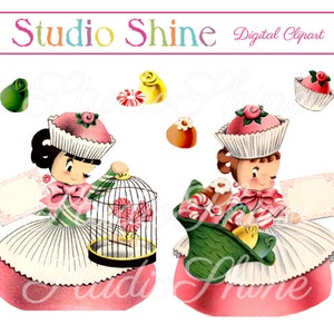 Vintage Digital Clipart - Candy Girls - Mädchen und Lolly Clip Art Instant Download druckbare Bild privaten und gewerblichen Einsatz