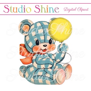 ビンテージデジタルクリップアート - テディベア - かわいい赤ちゃんのおもちゃのクリップアート 即時ダウンロード 印刷可能な画像 個人および商業利用