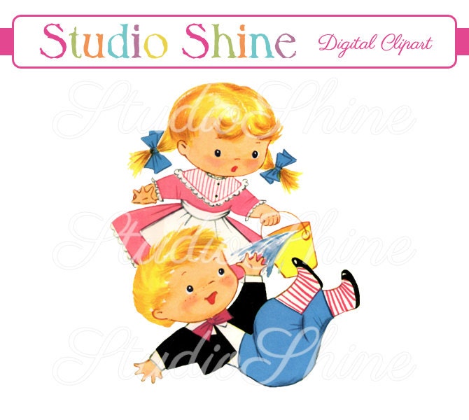 Vintage Digital Clipart - Jack and Jill - Printable Image Cute Little ...