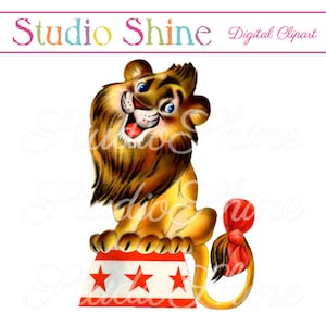 ビンテージ デジタル クリップアート - ライオン - かわいい動物のクリップアート 即時ダウンロード 印刷可能な画像 個人および商業利用