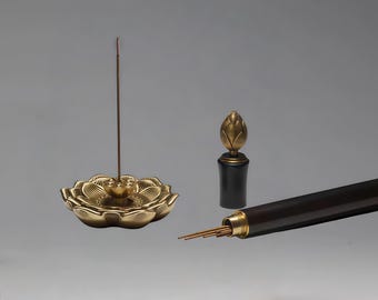 Quemador de incienso de loto de latón hecho a mano, decoración para salón de té zen, juego de regalo de madera de agar.