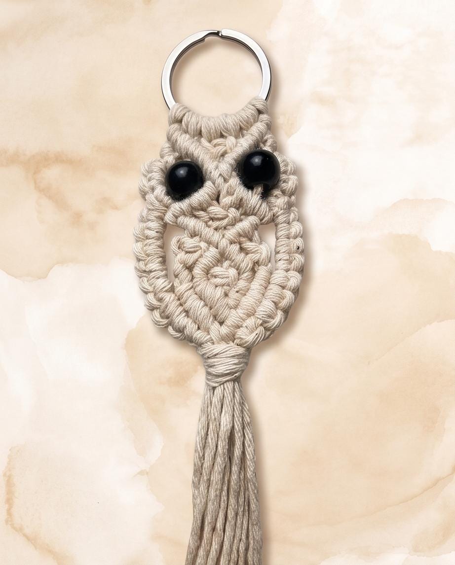 Macrame Owl Keychain, Cute animal charm