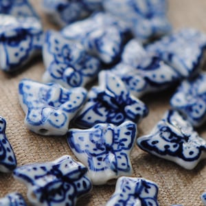 Blue and White Chinoiserie Butterfly Porcelain Beads