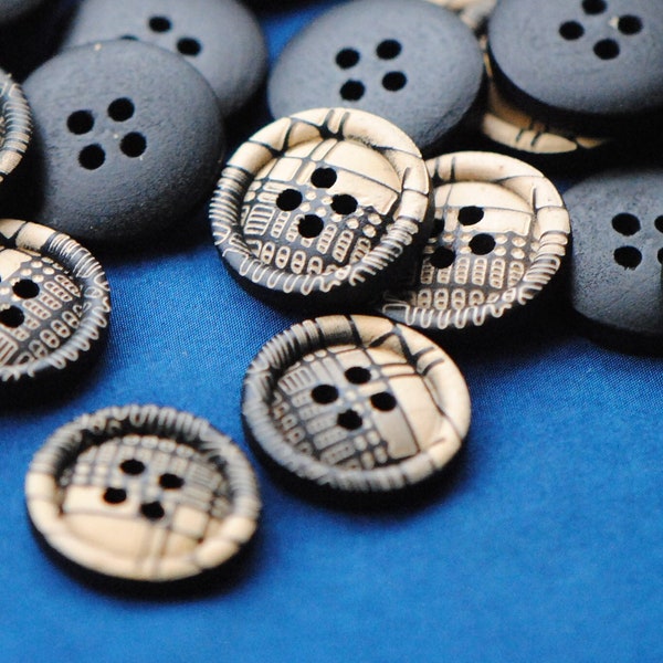 Black and Tan Buttons | Painted Design Buttons | Modern Geometric Design | Wooden Buttons | 20mm Buttons | Four Hole Buttons