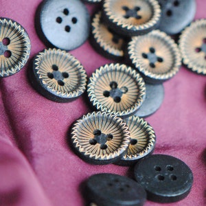 Brown Black Buttons | 15mm Buttons | Antique Style | Antique Look | Laser Cut | Geometric Design | Buttons for Shirts | Black Fancy Buttons