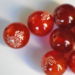 14 mm Carneoolkralen | Boeddha kralen | Oranje edelsteenkralen | 14 mm kralen | Lotuskralen | Chinees karakter | Mala-kralen | Oranje Agaat kralen