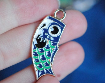 Koinobori Charm | Carp Streamer Charm | Japanese Charm | Fish Windsock Charm | Fish Charm for Earrings | Blue Charms | Green Charms Festival