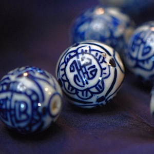 18mm Beads | Longevity Beads | Blue White Porcelain Beads | Chinoiserie Beads | Ceramic Focal Beads | Hand Painted Beads | Large Blue Beads
