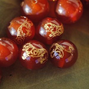 12mm Carnelian Beads | Year of the Tiger Beads | Gold and Orange Beads | Beads for Bracelets | Gemstone Beads | Agate Beads | Chinese Zodiac