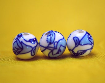 8mm Spacer Bead | Floral Beads | Loose Porcelain Beads | Loose Ceramic Beads | Blue China Beads | 8mm Ceramic Beads | 8mm Porcelain Beads