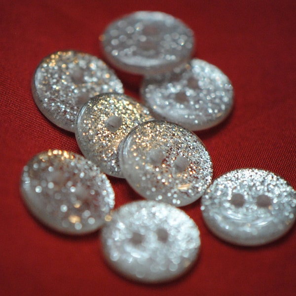 Glitter Buttons | Glittery Buttons | Silver Buttons | Shiny Buttons | Resin Buttons | Silvery Buttons | 13mm Buttons | Half Inch Buttons