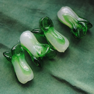 Glass Bok Choy Charms | Green Glass Beads | Food Beads | Gardening Beads for Earrings | Plant Beads Cabbage | 25mm beads for jewelry making