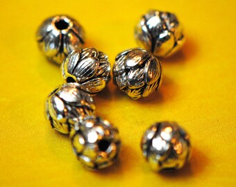 Contas de lótus de prata | Pingentes de flores de prata | Contas de meditação | Contas de 9 mm | Contas de Buda | Contas florais | Contas budistas de mala | Flor de metal