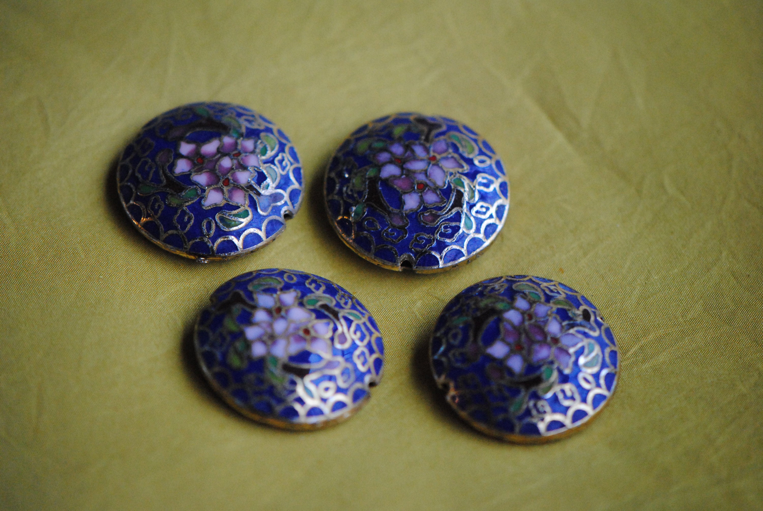 Vintage Cloisonne Beads Blue Cloisonne Bead Floral Bead Etsy