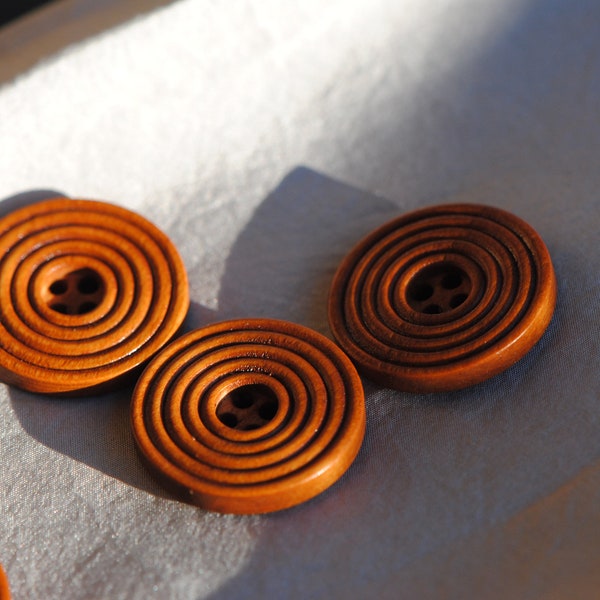Wood Buttons for Coats | Large Wood Buttons | Tan Buttons | 25mm Buttons | Dark Wood Buttons | Four hole buttons | Brown Buttons for Sewing