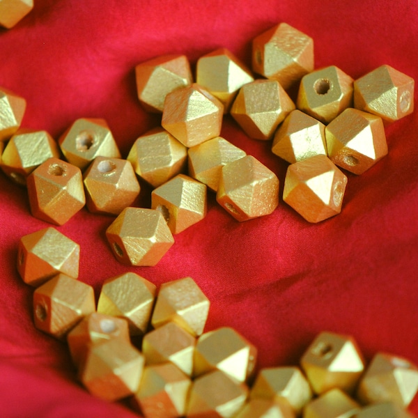 Gold Painted Wood Bead | Geometric Gold Beads | Chinoiserie Spacer Beads | 10mm Bead | Golden Bead | Metallic Beads | Shiny Beads 10mm Wood