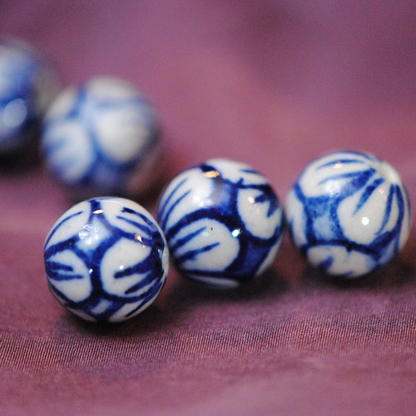 12mm Floral Beads | Flower Bud Beads | Hand Painted Flower Beads | 12mm Beads | Handmade Porcelain Beads | Floral Porcelain Beads | Chinese