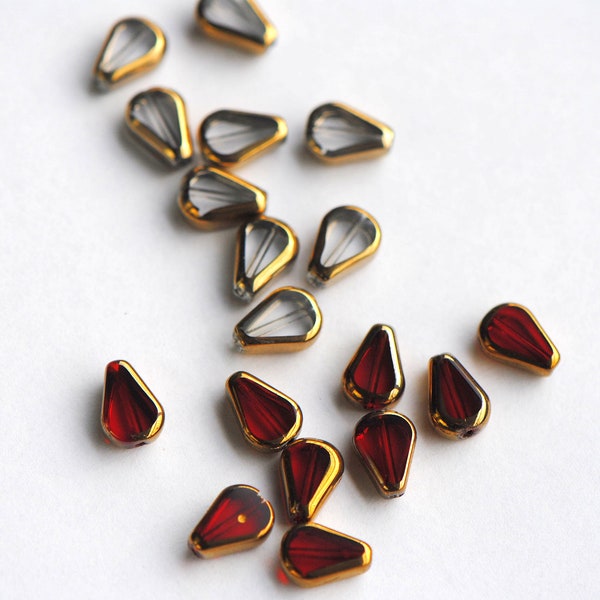 Glass Teardrop Beads | Gold Rimmed Glass Beads | 10mm Beads | Red Glass Beads Clear Glass Beads Glass Beads for Bracelets Necklaces Earrings