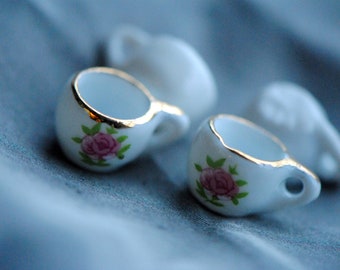 Pink Miniature Teacup Charm | Porcelain Teacup Charm | Tea Charm | Teacup Charm for Earrings, Bracelet, Necklace | Famille Rose Charm Bead