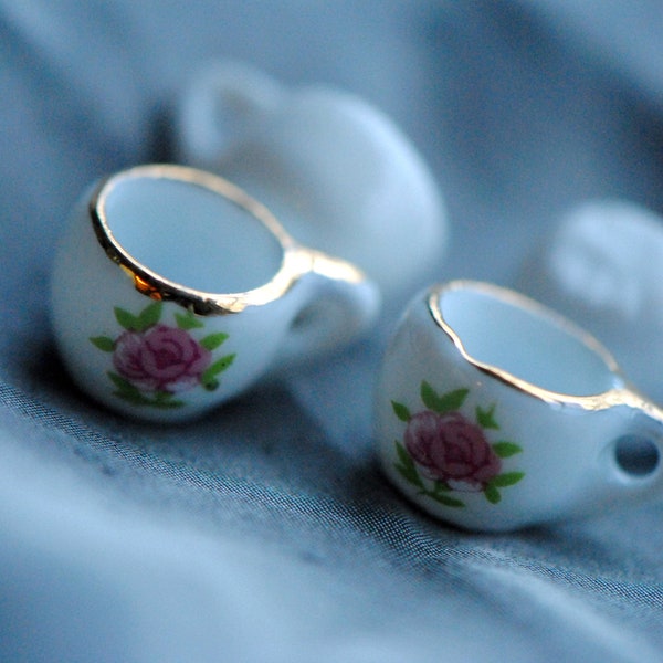 Pink Miniature Teacup Charm | Porcelain Teacup Charm | Tea Charm | Teacup Charm for Earrings, Bracelet, Necklace | Famille Rose Charm Bead