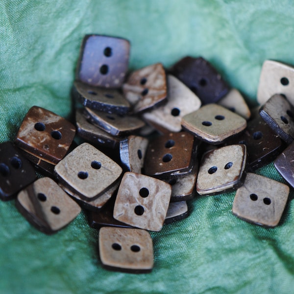 10mm Buttons | Square Buttons | Small Buttons | Coconut Buttons | Brown Buttons | Buttons for Shirts Buttons for Sewing  Small Shirt Buttons