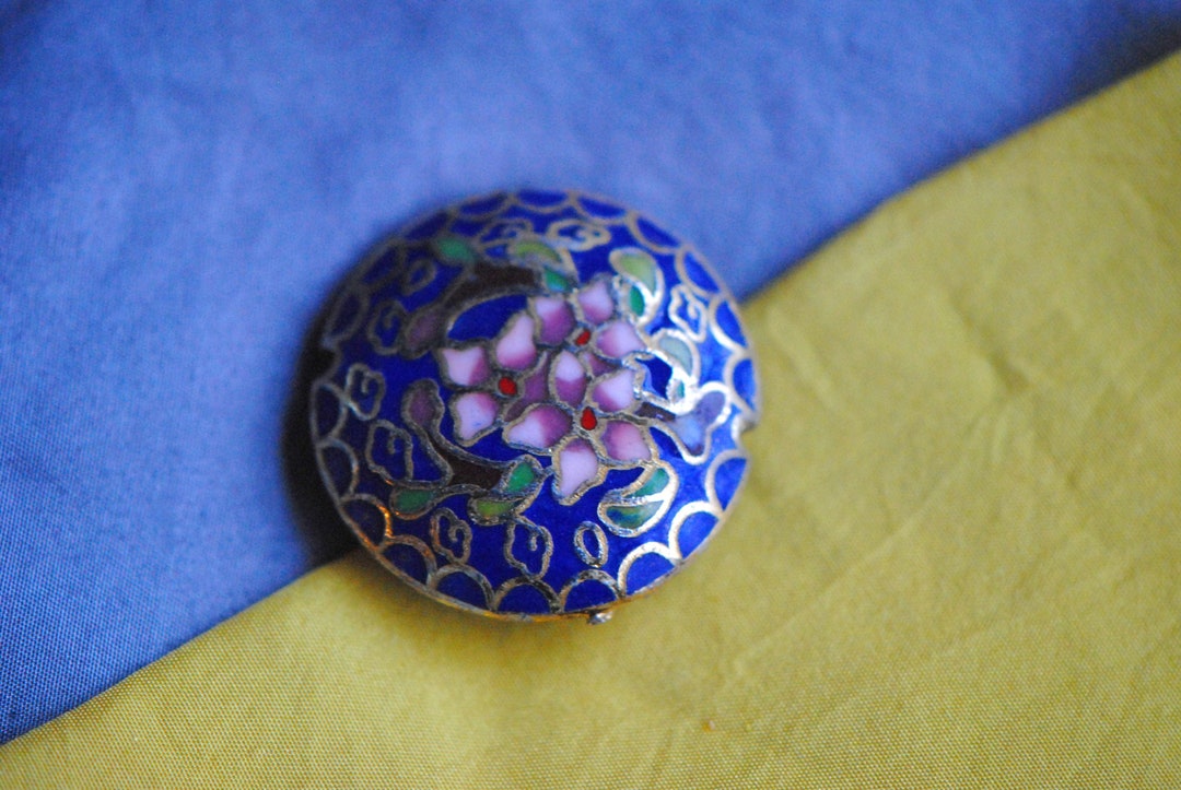 Vintage Cloisonne Beads Blue Cloisonne Bead Floral Bead Etsy