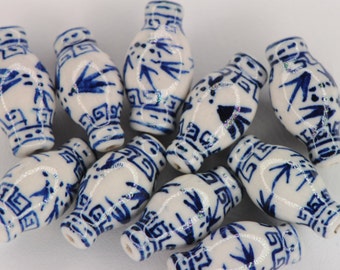 Blue White Porcelain Tube Beads | Vase Beads | Hand Painted Ceramic Beads | 25mm Beads | Chinoiserie | China Blue White Bead | Asian Beads