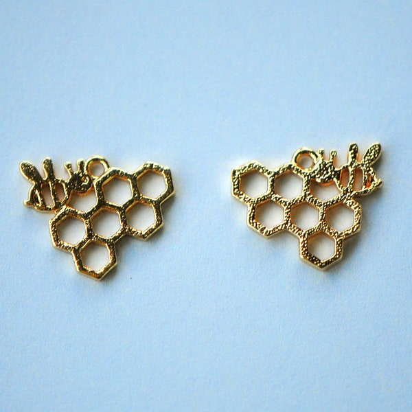 Gold Plated Bee and Honeycomb Charms