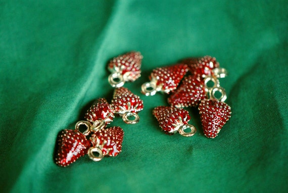 Strawberry Charm | Red Enamel Strawberry | Red Gold Charm | Fruit Charm For Bracelet | Strawberry Pendant | Colored Enamel Charms | 3d Charm