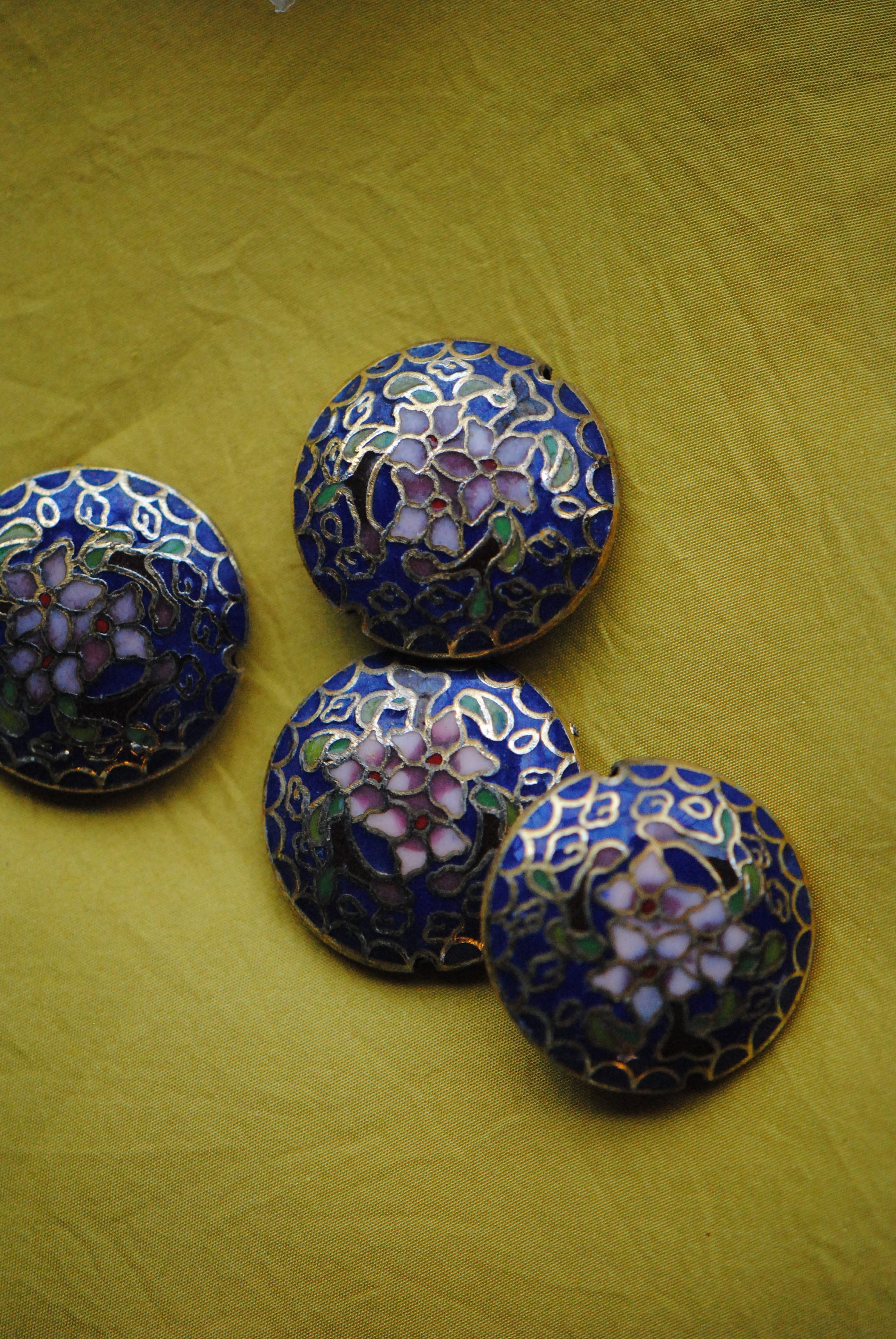 Vintage Cloisonne Beads Blue Cloisonne Bead Floral Bead Etsy