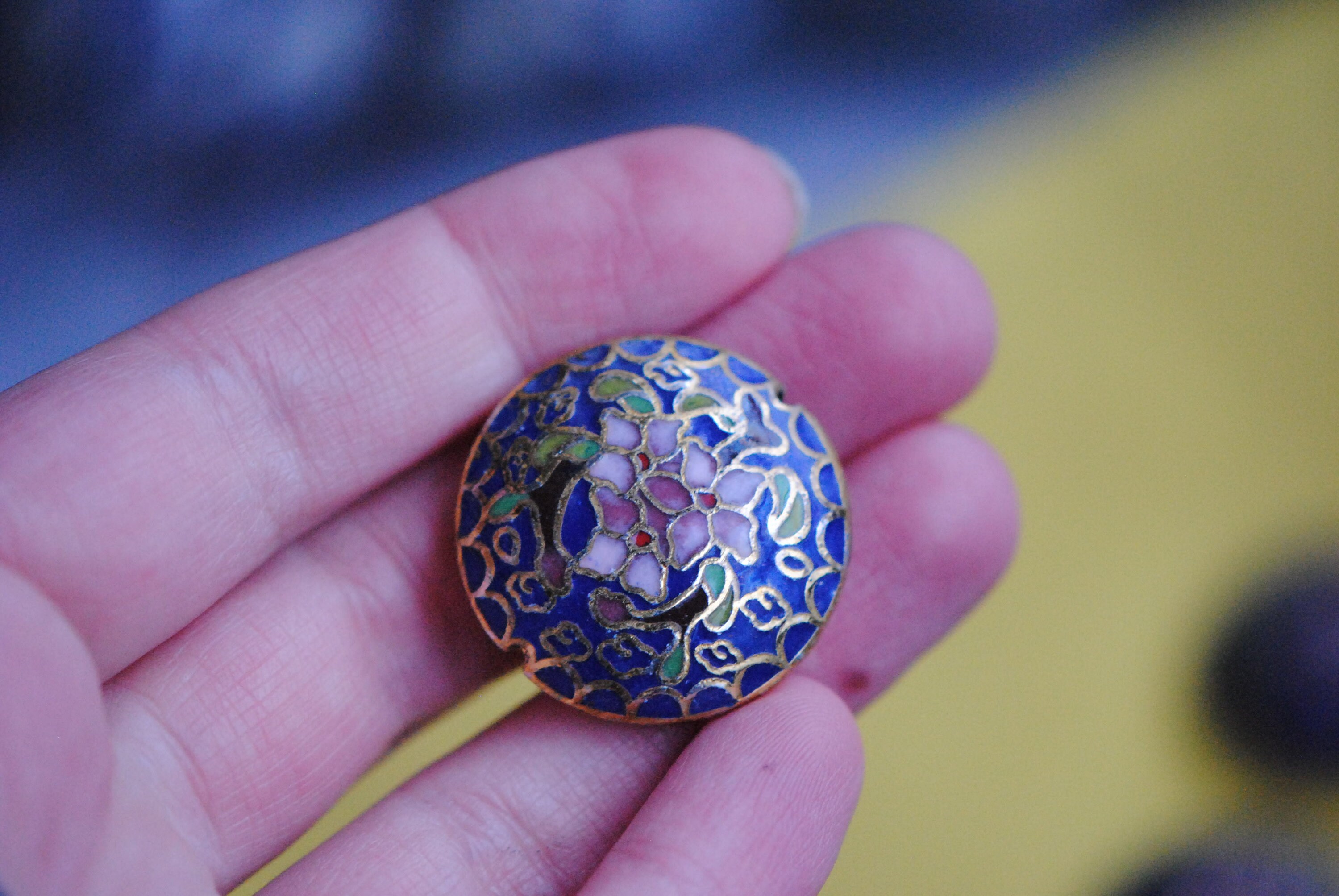 Vintage Cloisonne Beads Blue Cloisonne Bead Floral Bead Etsy