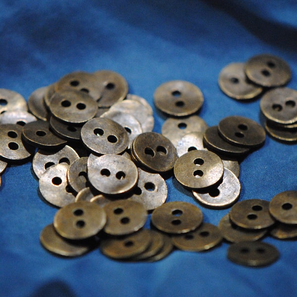 Bronze Toned Metal Buttons for Sewing, 11mm Buttons, 3/8" Button, 1/8" Hole, 2mm Hole