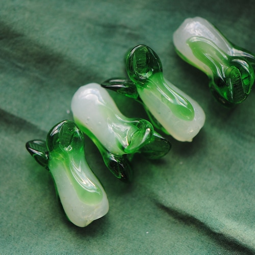 Glass Bok Choy Charms | Green Glass Beads | Food Beads | Gardening Beads for Earrings | Plant Beads Cabbage | 25mm beads for jewelry making