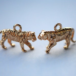 Gold Tiger Charms | Detailed Animal Charms | 9mm Charms | 18mm Charms | Gold Plated Charms | Cat Charms for Necklaces, Earrings, Bracelets
