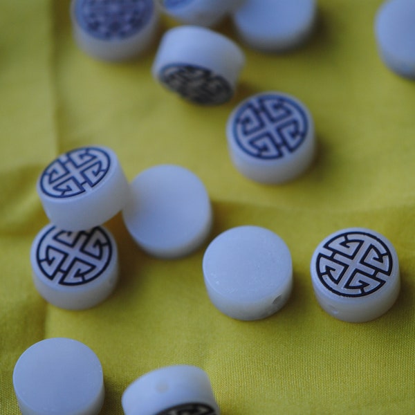 12mm White Longevity Beads | Ivory Nut / Tagua Nut Style Beads | Brown and White Beads | Chinese Resin Beads | Chinese New Year Decorations