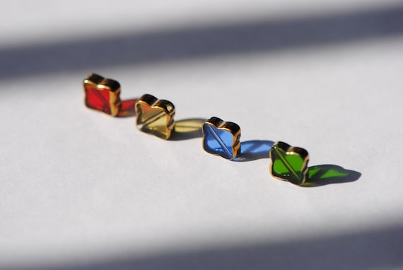 Gold and Green Glass Bead Green Clear Glass | Diamond Shape Beads | Clover Gold Bead | Metal Edged | Colored Glass | 10mm bead | Spacer Bead