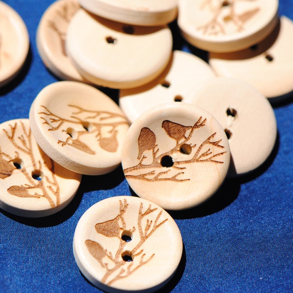 Wood Bird Buttons | Cute Buttons for Sweaters | Buttons for Coats | Unfinished Wood Buttons | Smooth Wood Buttons | 20mm Buttons 3/4 inch