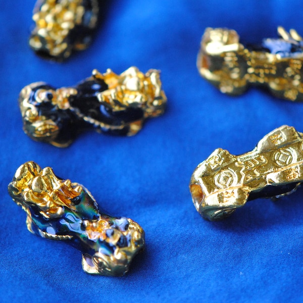 Gold Metal and Mood Ring Crystal Chinese Pixiu Beads, 30mm Long, for Bracelet Making or Necklaces, Color Changing Beads