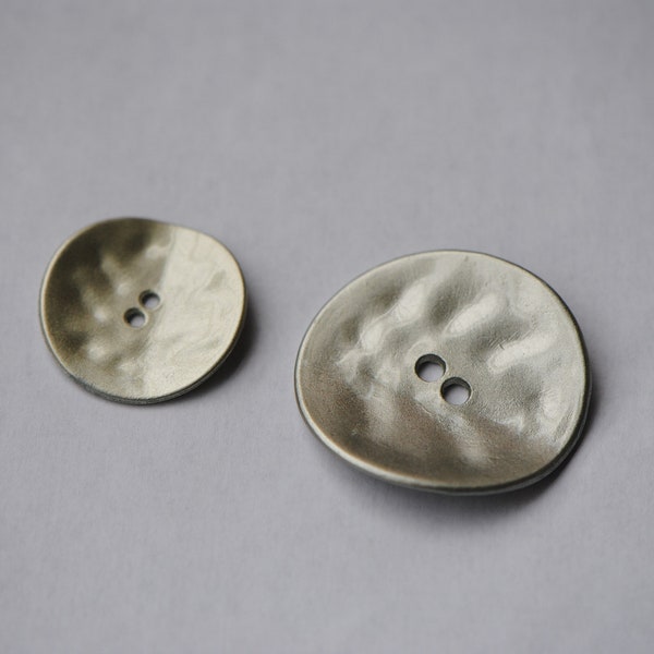 Hammered Silver Buttons | Large Coat Buttons | 25mm, 34mm Buttons | Silver Coat Buttons | Two Hole Buttons | Suit Buttons | Gray Buttons