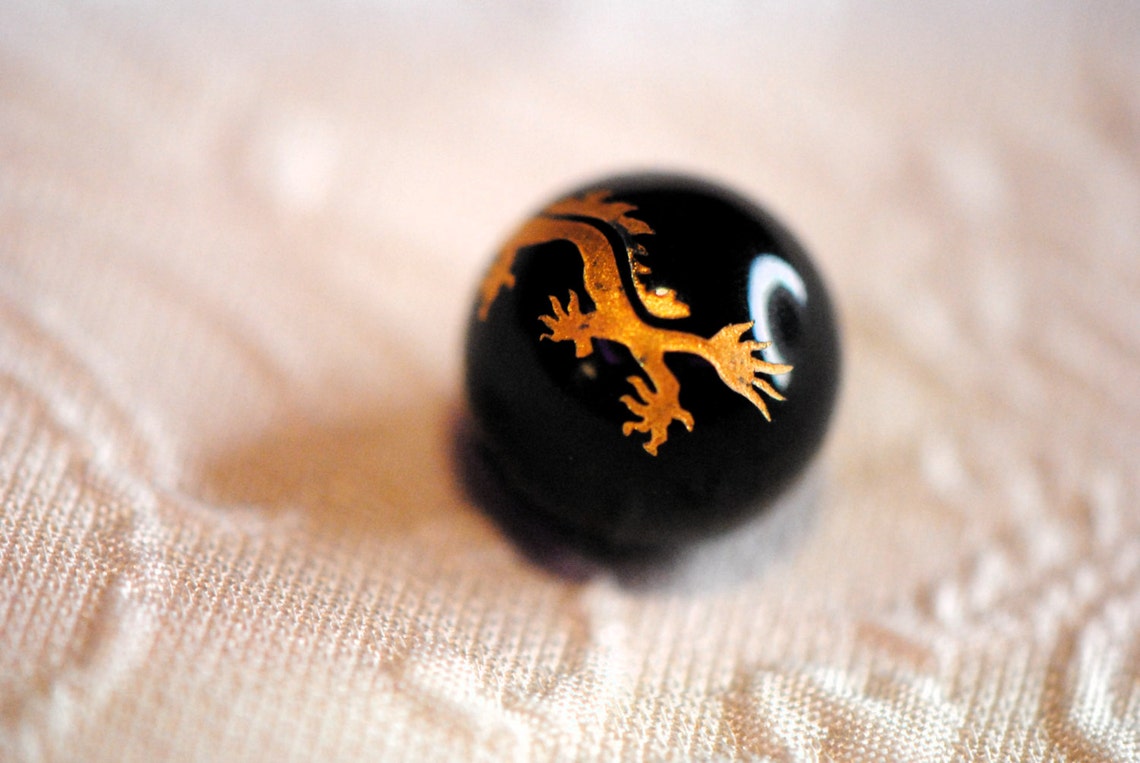 Chinese Dragon Beads 14k Gold Plated Black Glass Beads 8mm Etsy