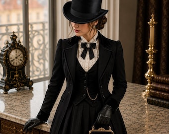 Sombrero de copa de seda negra de lujo hecho a mano para hombres y mujeres – Sombrero formal victoriano vintage