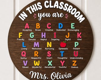 Cartello personalizzato per la porta dell'insegnante: In questa classe, cartello in legno personalizzato